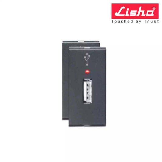 Lisha Special 7 USB Charger Socket With Ind 1 M Graphite Grey