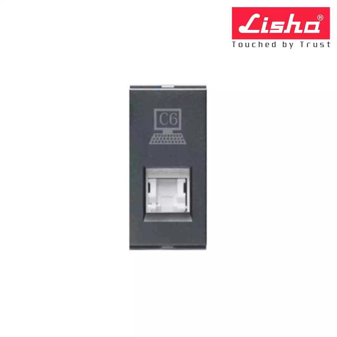 Lisha Special 7 EDP Socket Outlet - RJ-45 Cat 6 With Shutter 1 M Graphite Grey