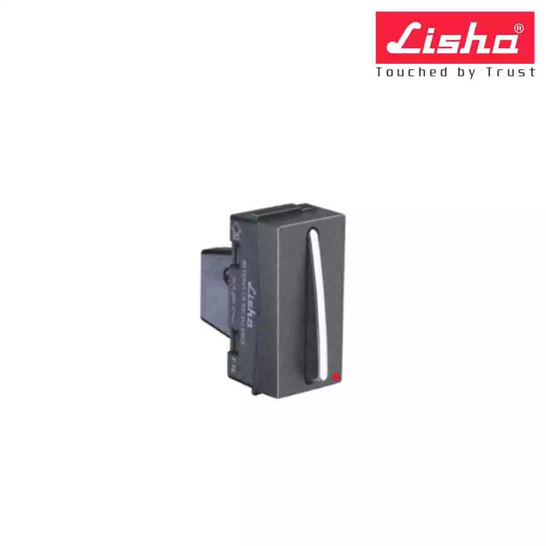 Lisha Slimz 10A 1 Way Switch With Ind 1 M Graphite Grey