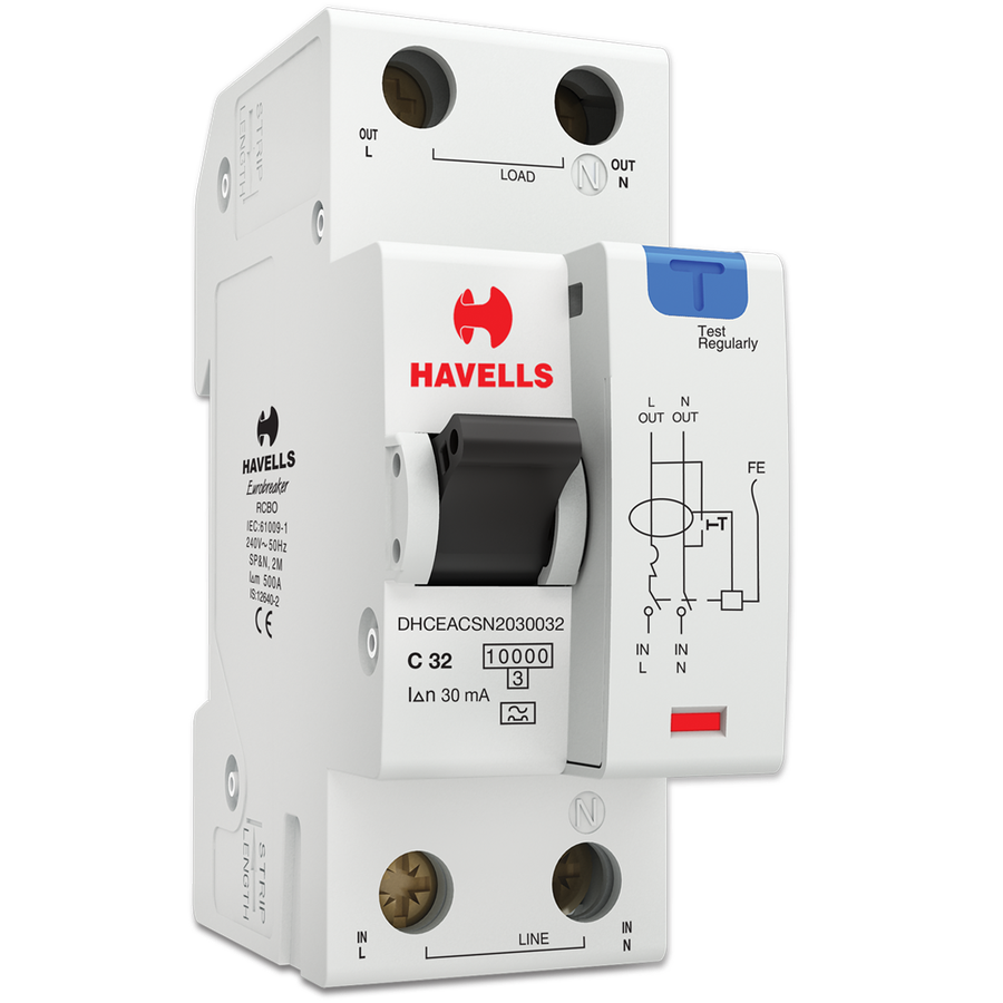 Havells  32 A SPN RCBO 30 Ma White