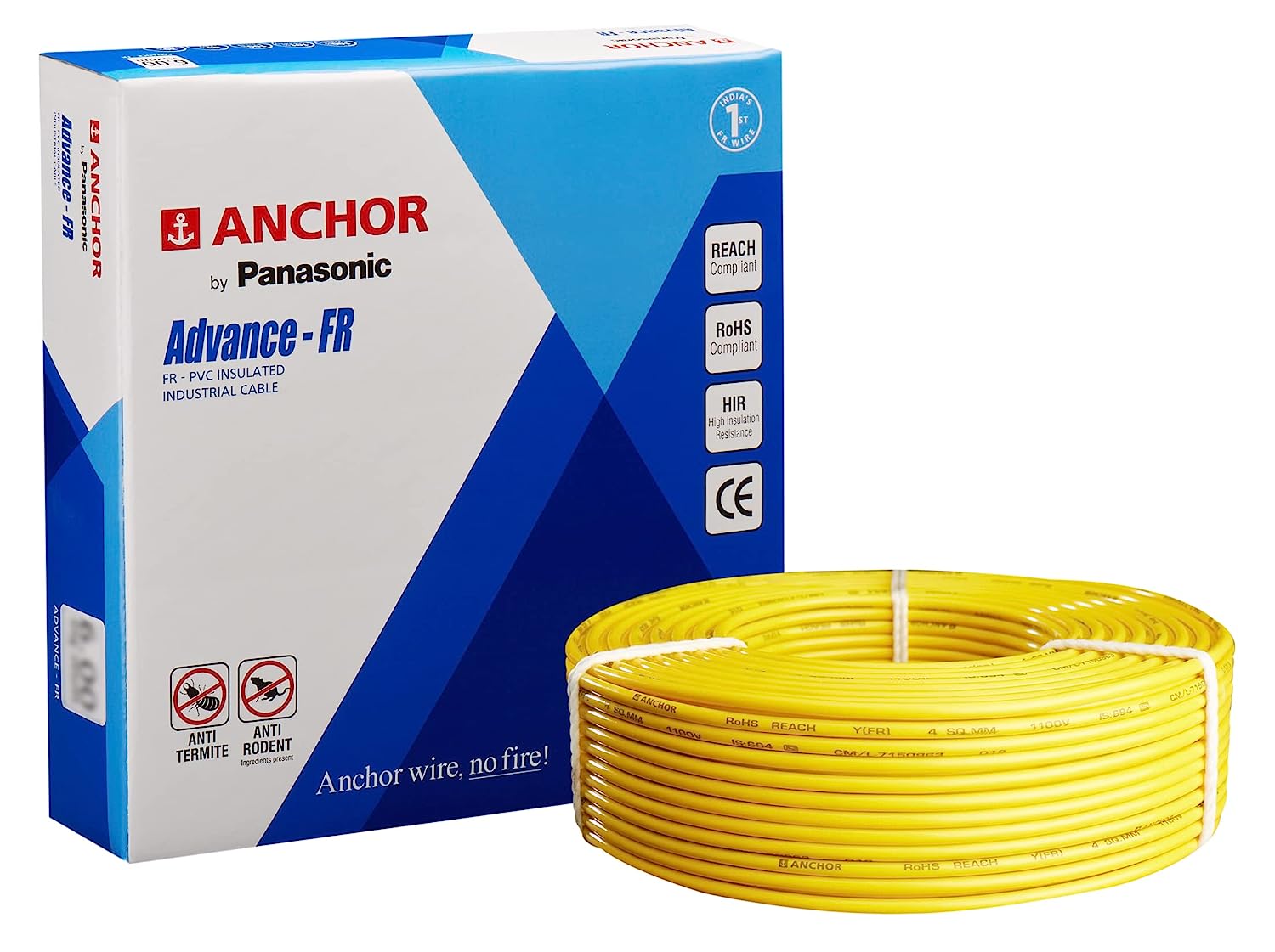 Anchor  FR-LSH Wires 1 Sqmm Yellow 180 Mtrs