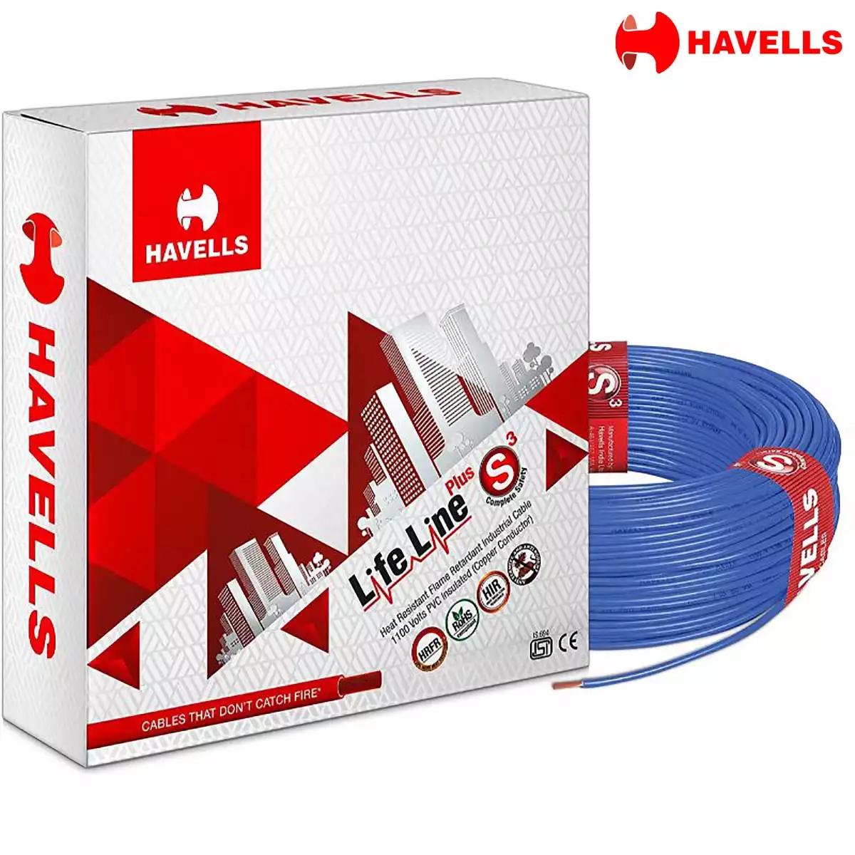 Havells Life Line Plus S3 HRFR PVC Wires 1 Sqmm Blue 90 Mtrs