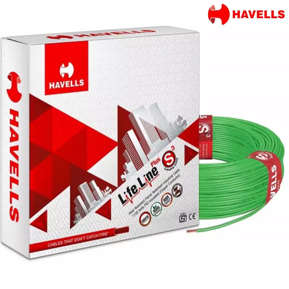 Havells Life Line Plus S3 HRFR PVC Wires 1 Sqmm Green 90 Mtrs