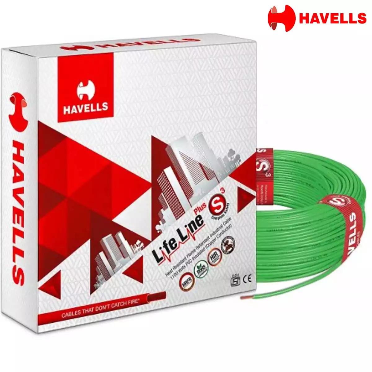 Havells Life Line Plus S3 HRFR PVC Wires 1.5 Sqmm Green 90 Mtrs