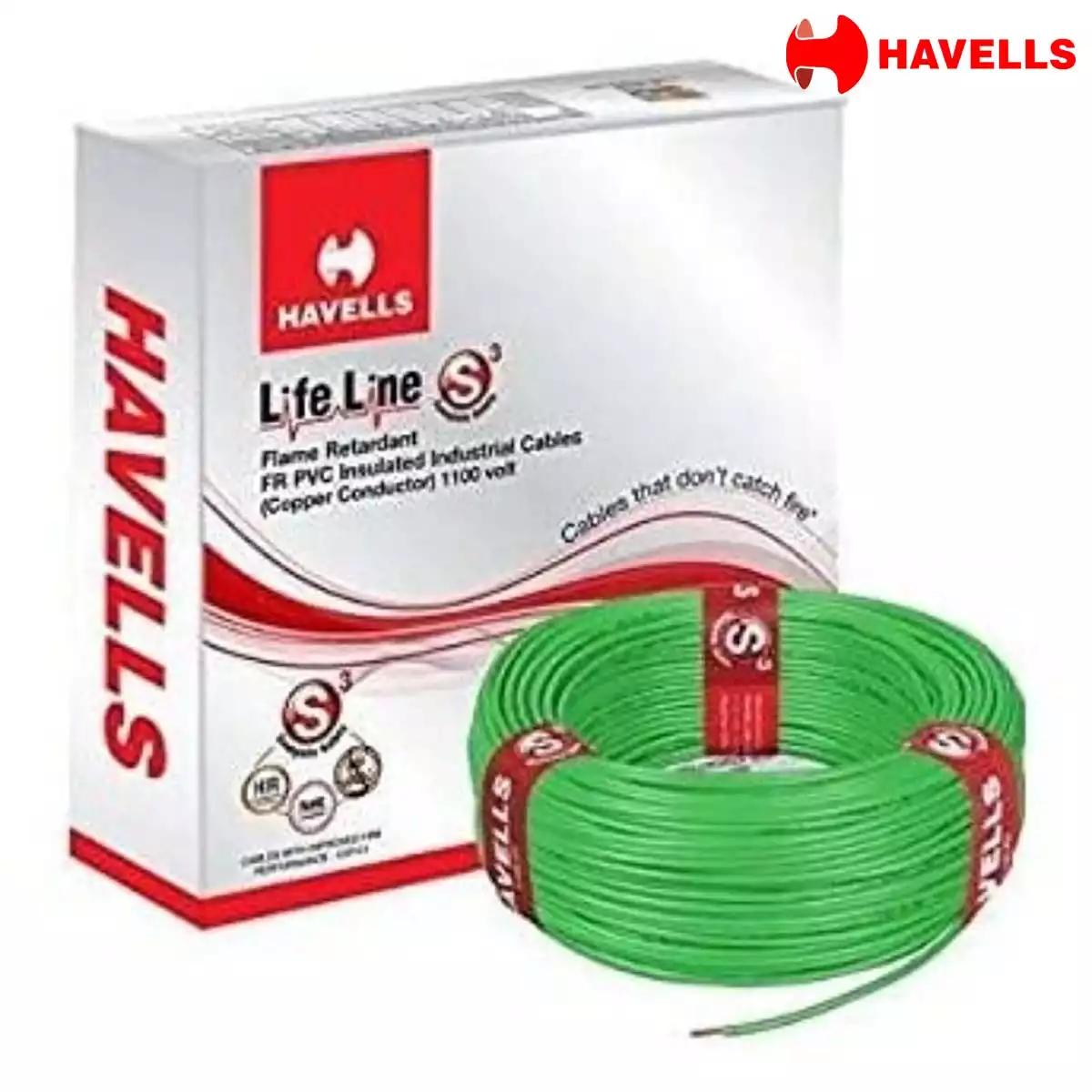 Havells Life Line  FR PVC Wires 1.5 Sqmm Green 180 Mtrs