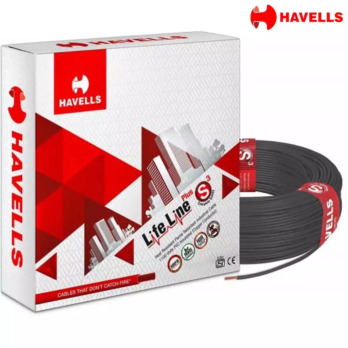 Havells Life Line Plus S3 HRFR PVC Wires 1 Sqmm Black 90 Mtrs