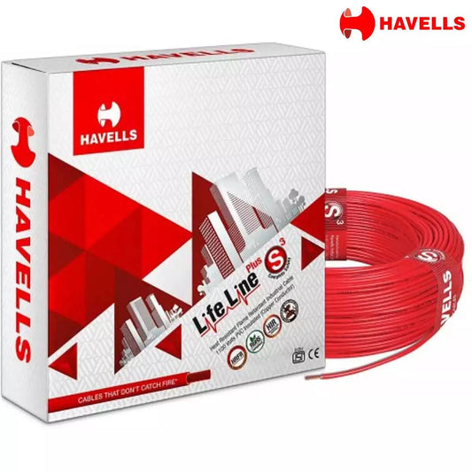 Havells Life Line Plus S3 HRFR PVC Wires 1 Sqmm Red 90 Mtrs