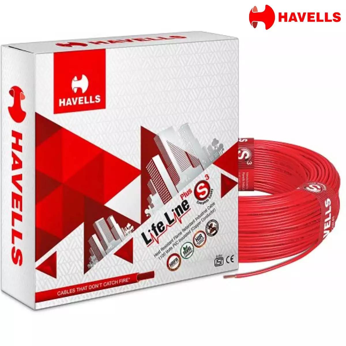 Havells Life Line Plus S3 HRFR PVC Wires 4 Sqmm Red 90 Mtrs