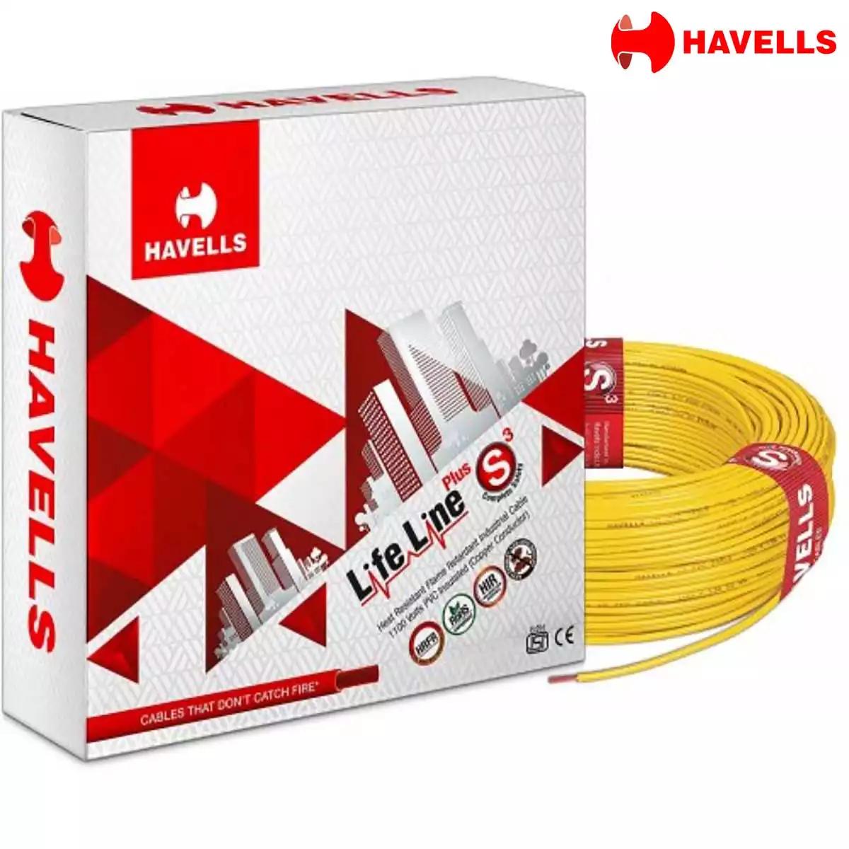 Havells Life Line Plus S3 HRFR PVC Wires 1 Sqmm Yellow 90 Mtrs