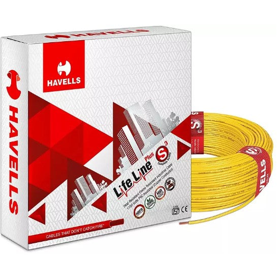 Havells Life Line  FR PVC Wires 1 Sqmm Yellow 180 Mtrs