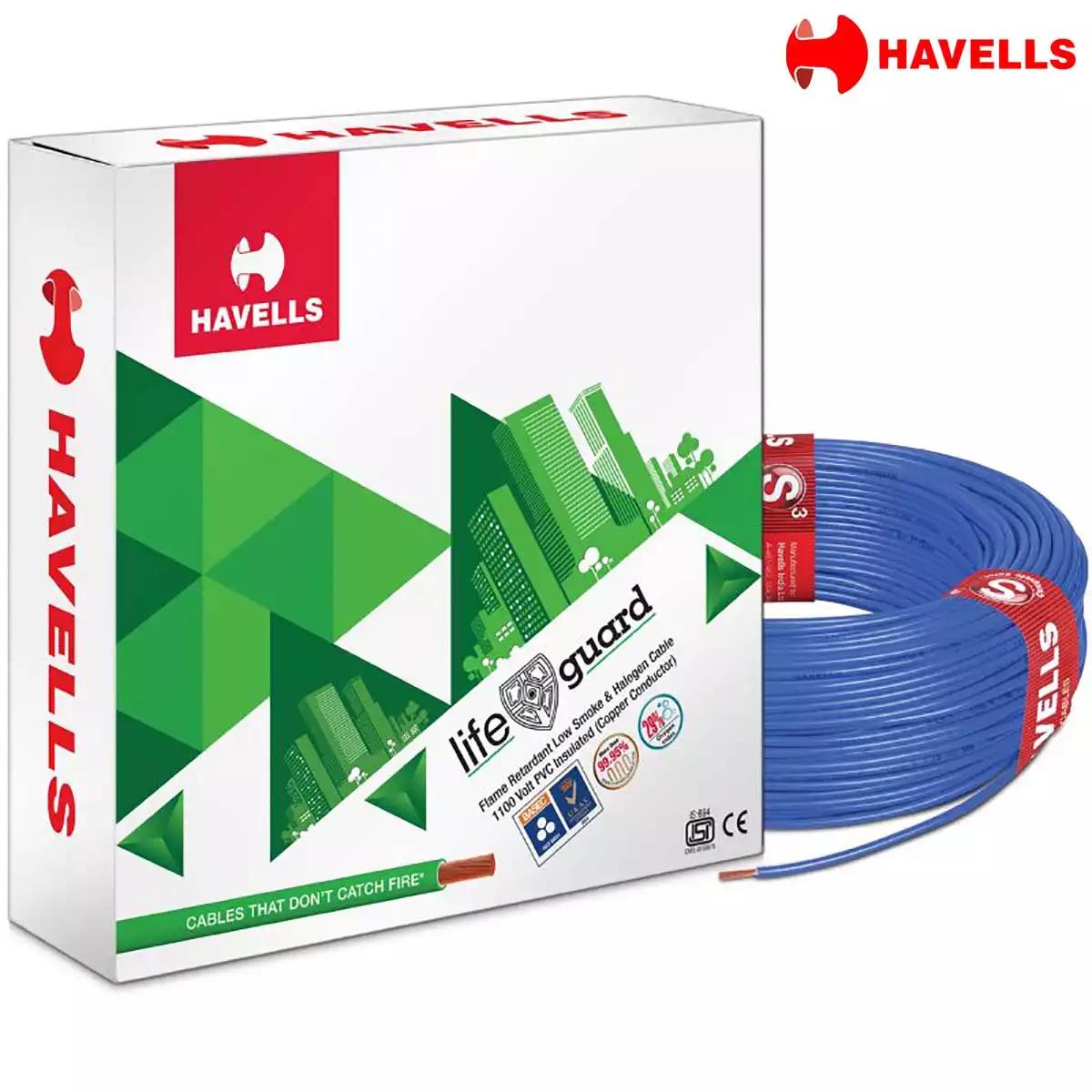 Havells Life Guard FR-LSH Wires, 1 Sqmm 90 Mtrs, Blue