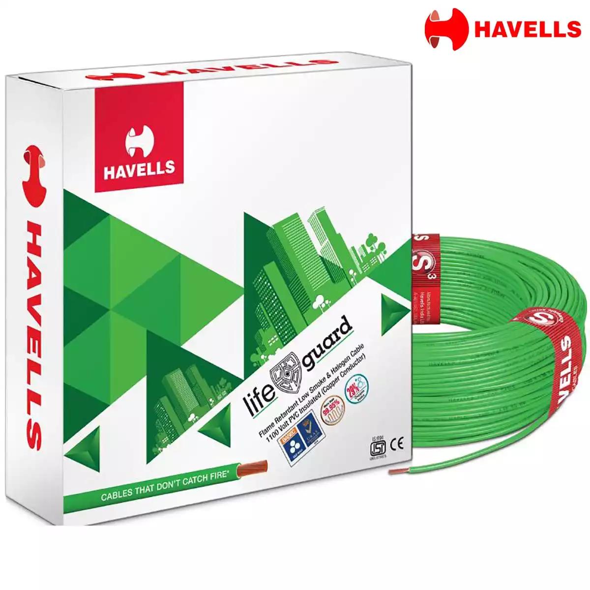 Havells Life Guard FR-LSH Wires, 1 Sqmm 90 Mtrs, Green