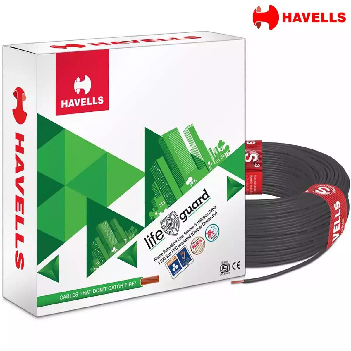 Havells Life Guard FR-LSH Wires, 1 Sqmm 90 Mtrs, Black