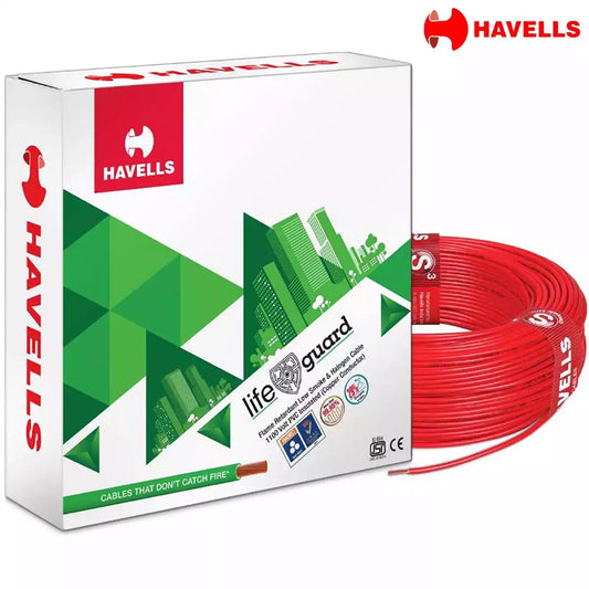 Havells Life Guard FRLSH PVC Wires 1 Sqmm Red 90 Mtrs