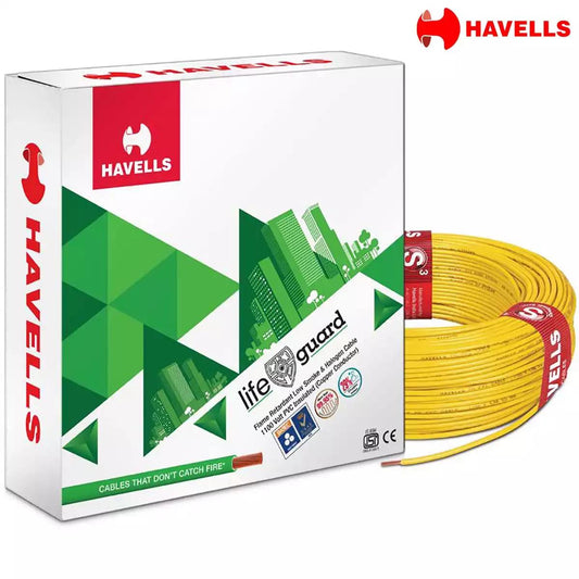 Havells Life Guard FR-LSH Wires, 1 Sqmm 90 Mtrs, Yellow