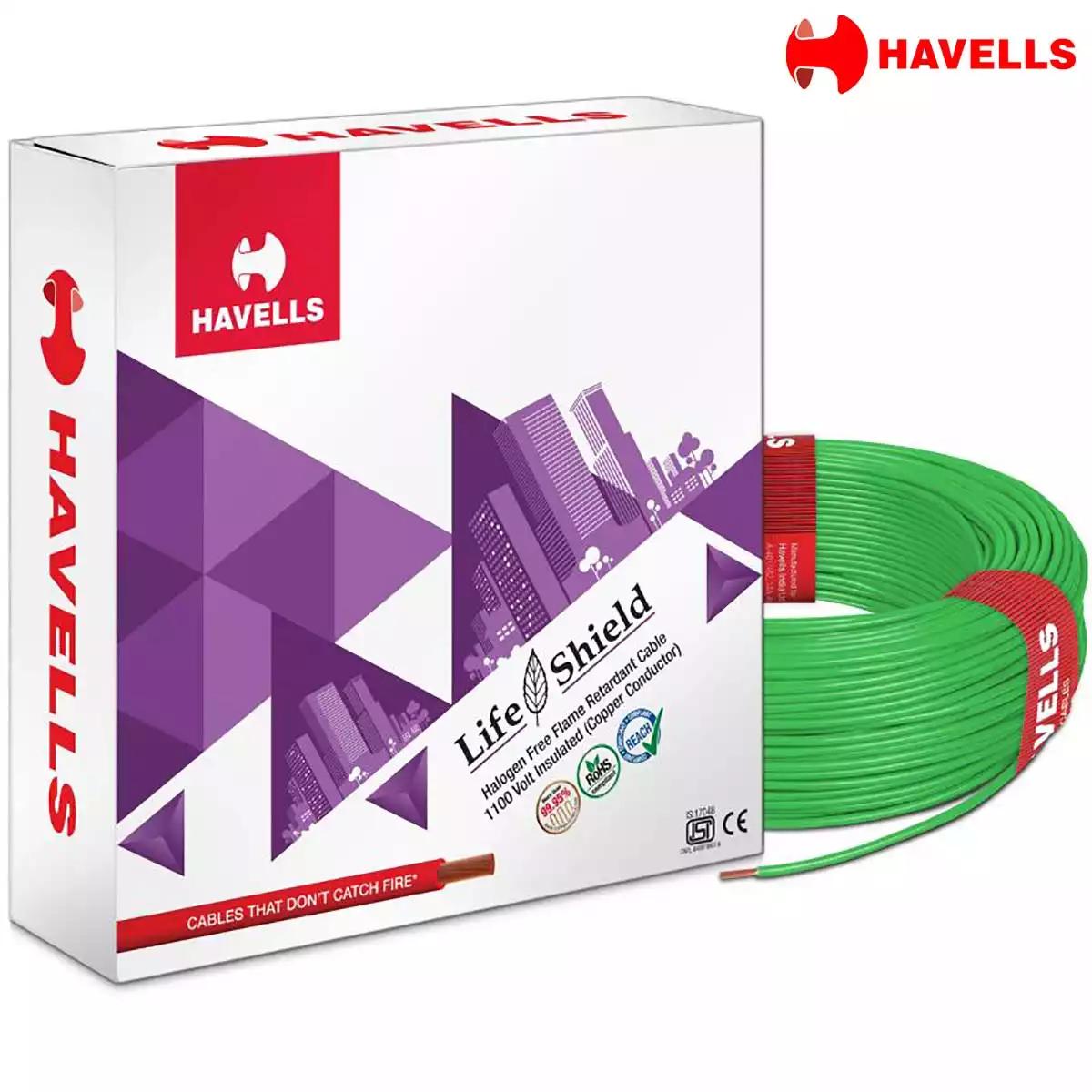 Havells Life Shield HFFR Wires 1 Sqmm Green 90 Mtrs