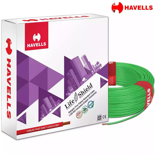 Havells Life Shield HFFR Wires 1 Sqmm Green 90 Mtrs