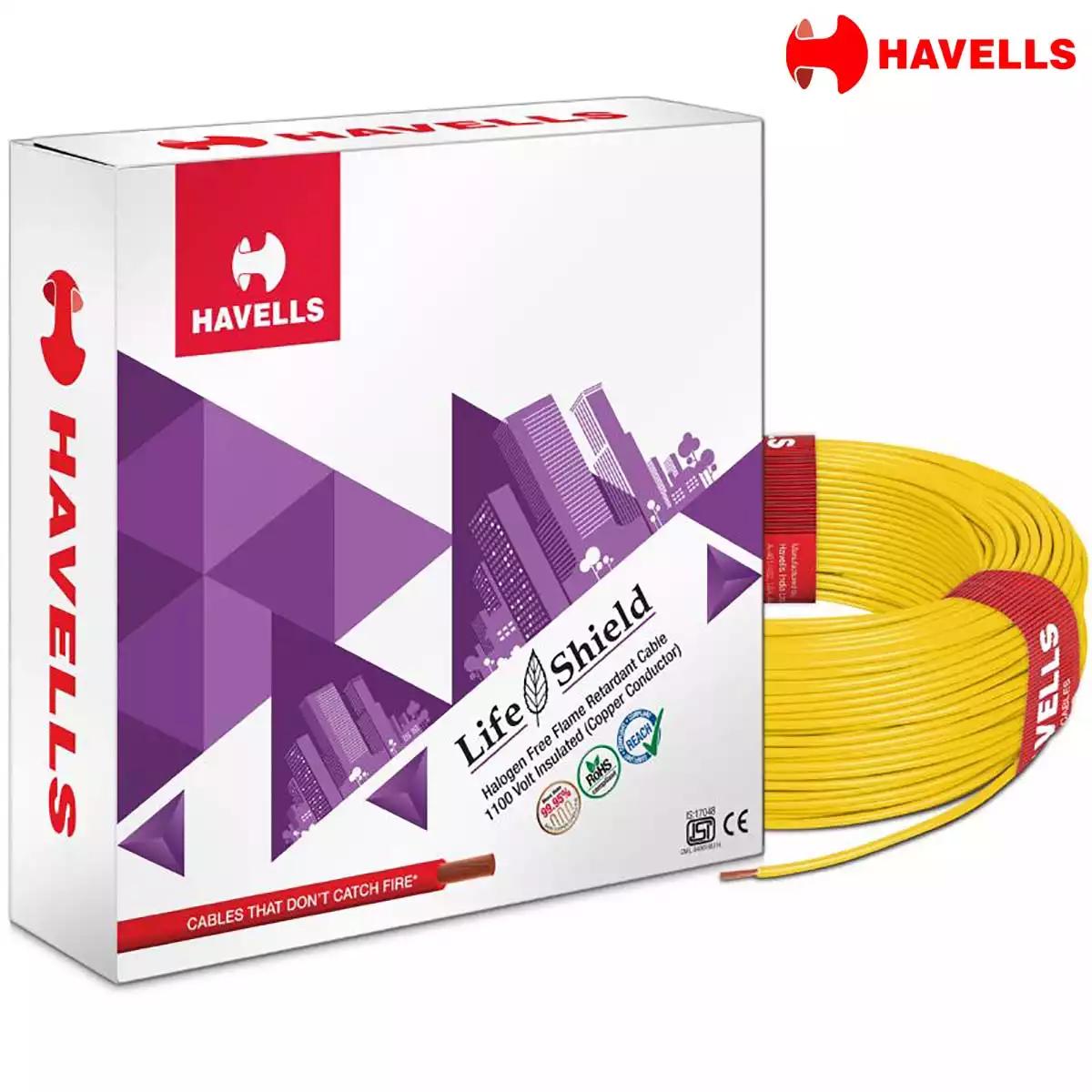 Havells Life Shield HFFR Wires 1 Sqmm Yellow 90 Mtrs