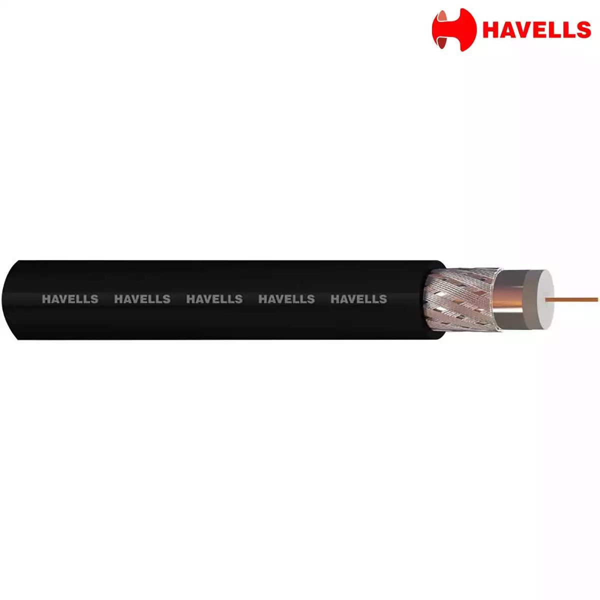 Havells CATV Co-axial Cables Wires RG 6 (Foam) Black 90 Mtrs